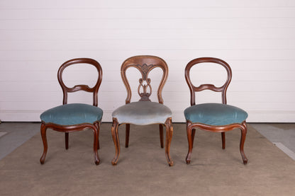 Set of 3 upholstered dining chairs in blue upholstery from Annecy