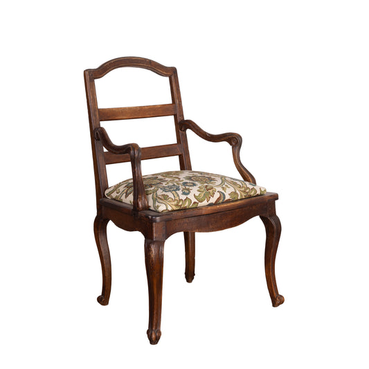 Antique French solid timber armchair with floral upholstered seat from Annecy