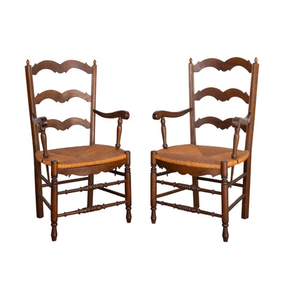 Pair of Antique French wicker ladder back armchairs from Provence