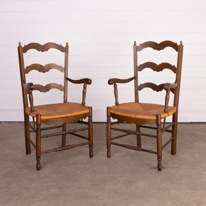 Pair of Antique French wicker ladder back armchairs from Provence