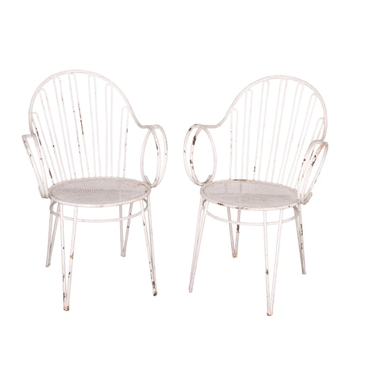 Pair of Vintage French wrought iron garden chairs