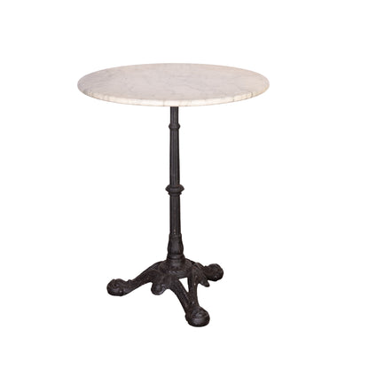 Vintage French outdoor Marble top bistro table with wrought iron base from L’Isle-sur-la-Sorgue