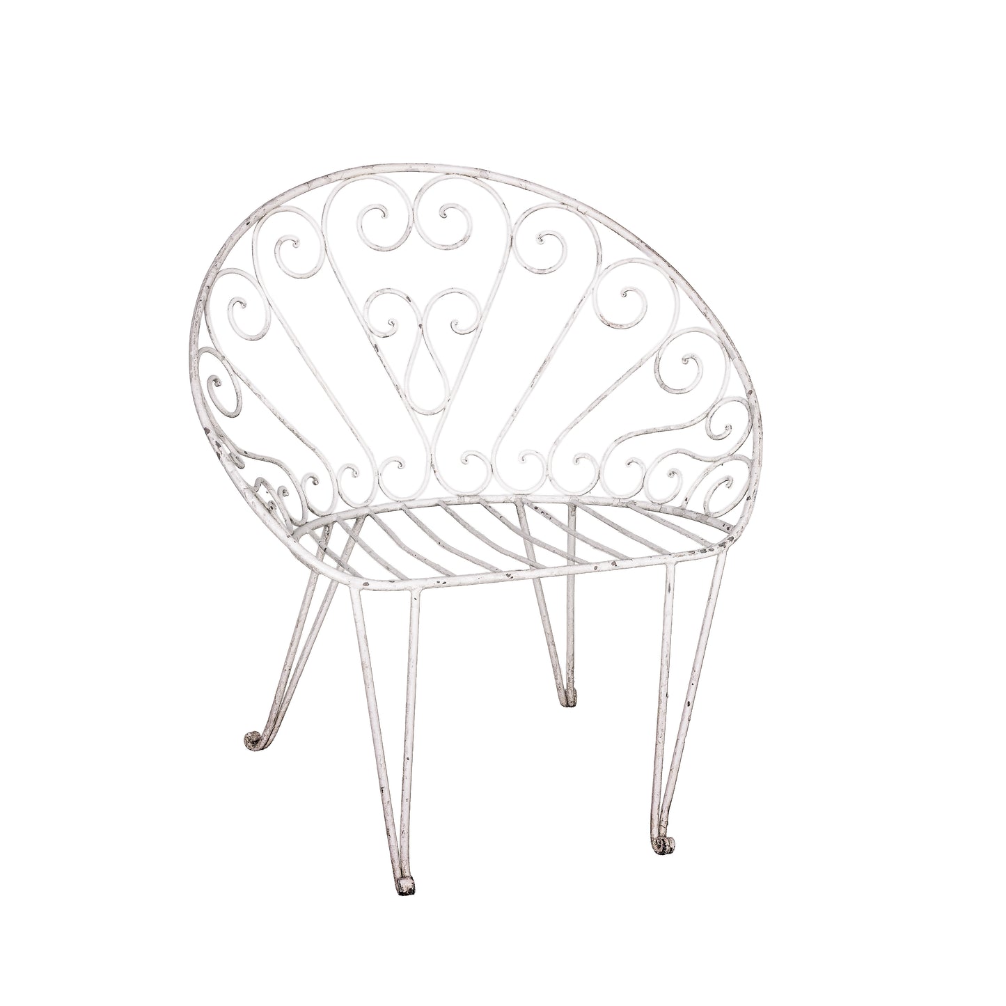 Beautiful white patina fanned wrought iron armchair from Provence