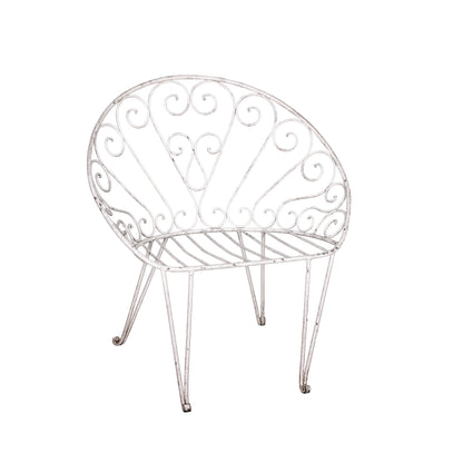 Beautiful white patina fanned wrought iron armchair from Provence