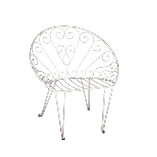 Beautiful white patina fanned wrought iron armchair from Provence