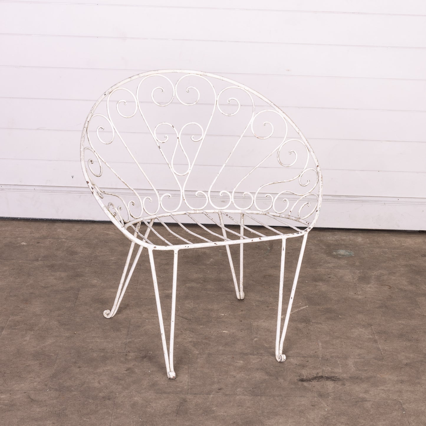 Beautiful white patina fanned wrought iron armchair from Provence