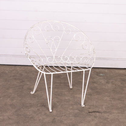 Beautiful white patina fanned wrought iron armchair from Provence