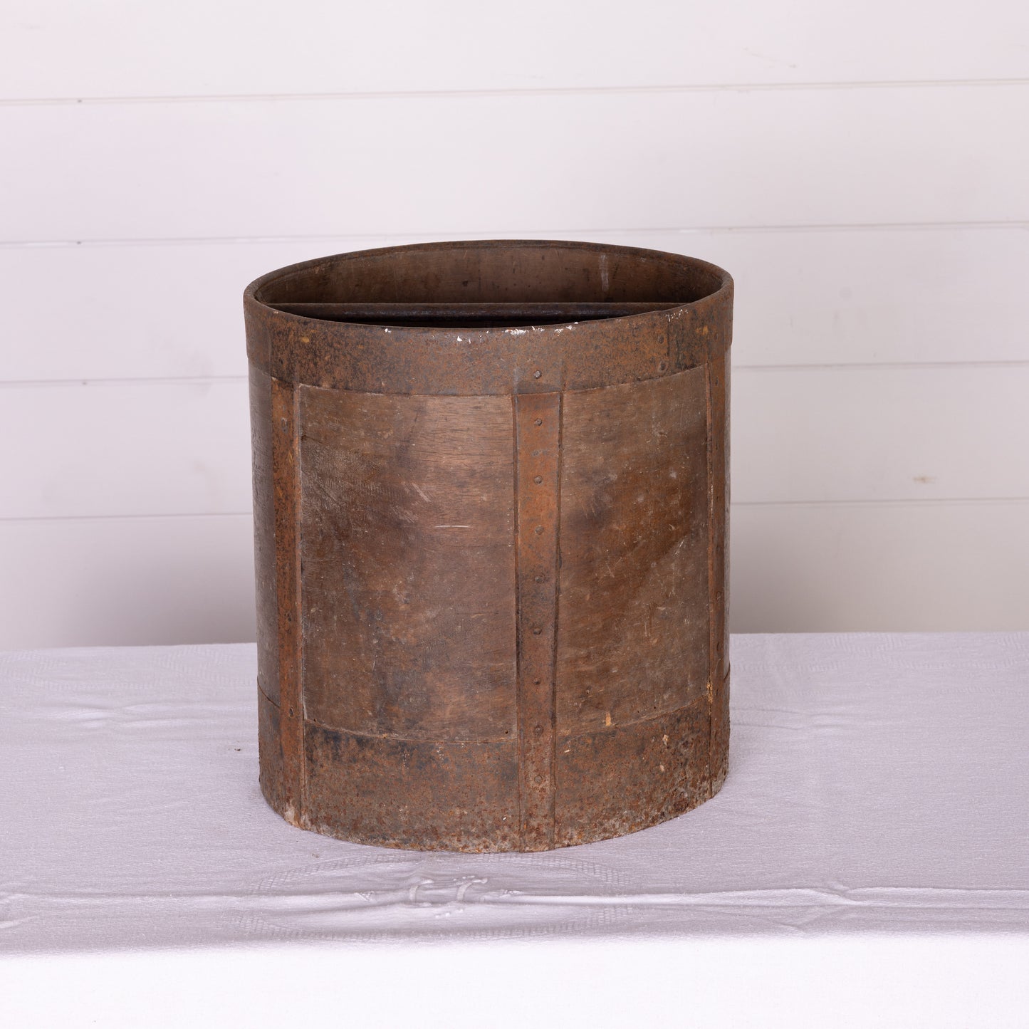 Antique French timber Grain Measure with metal bracing from the French Alps