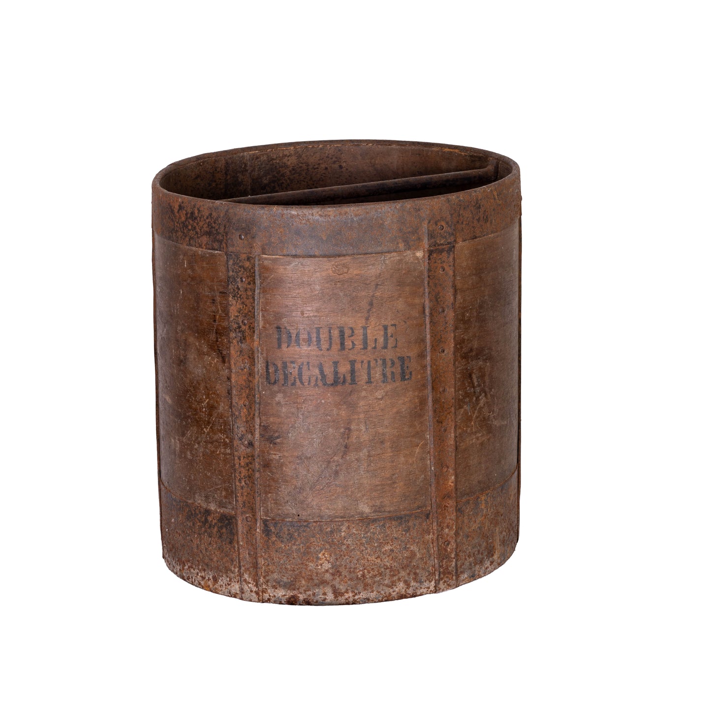 Antique French timber Grain Measure with metal bracing from the French Alps