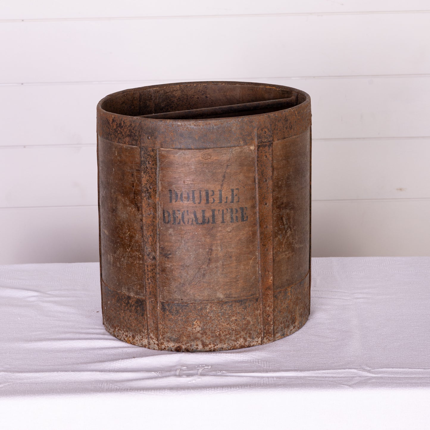 Antique French timber Grain Measure with metal bracing from the French Alps