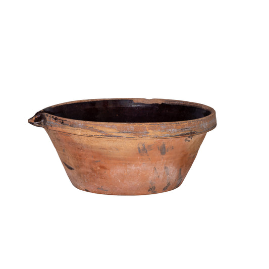 Beautiful early 19th Century Provincial Terracotta large hand-thrown bowl with dark glaze