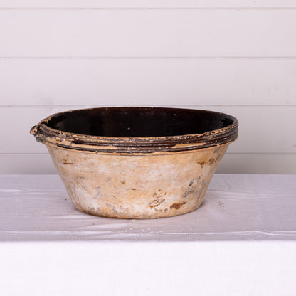 Beautiful early 19th Century Provincial Terracotta large hand-thrown bowl with dark glaze