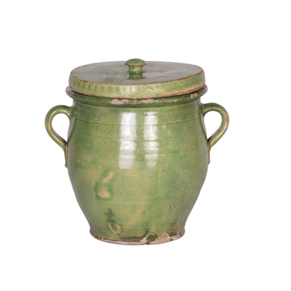 Antique French Green glazed confit pot from Provence