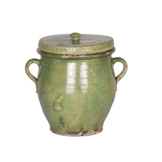 Antique French Green glazed confit pot from Provence