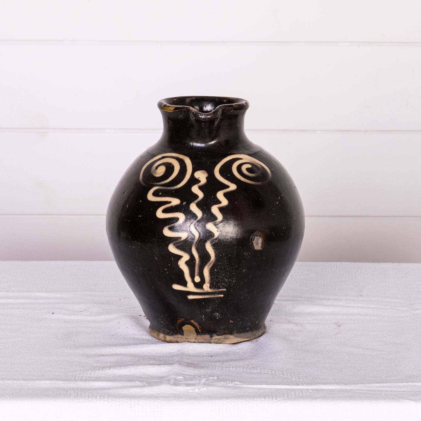 Antique French glazed pitcher from the French Alps