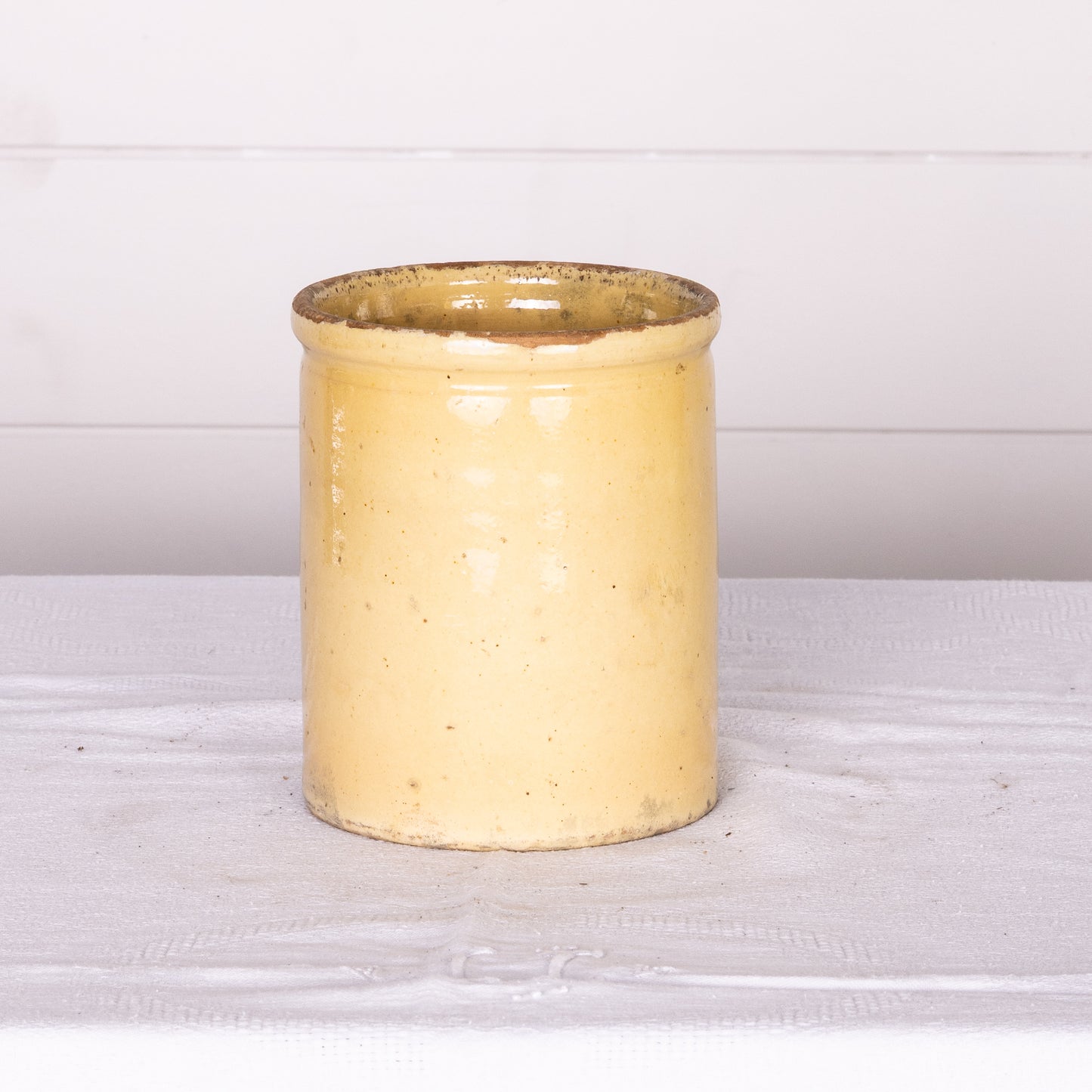 Beautiful antique French yellow glazed confit pot from Provence