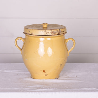 Beautiful antique French yellow glazed confit pot from Provence