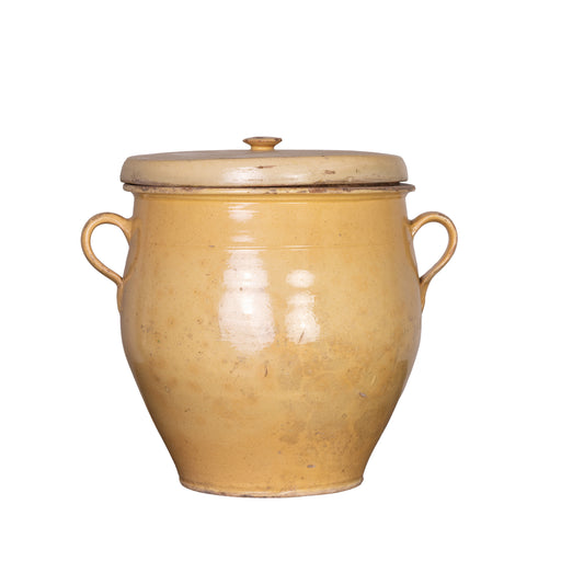 Impressive beautiful antique French yellow glazed confit pot from Provence