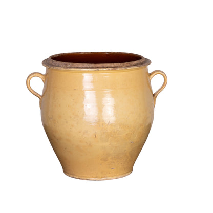 Impressive beautiful antique French yellow glazed confit pot from Provence