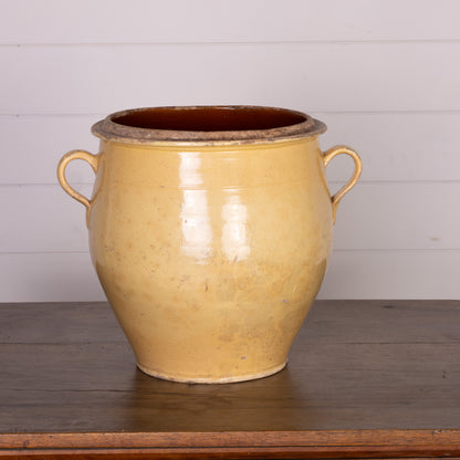 Impressive beautiful antique French yellow glazed confit pot from Provence