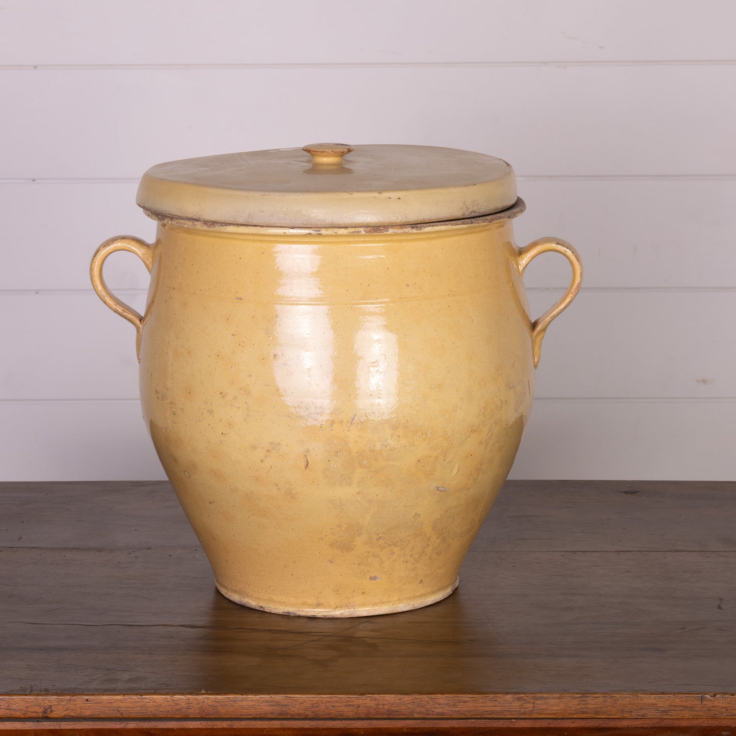 Impressive beautiful antique French yellow glazed confit pot from Provence