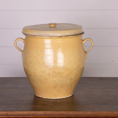Impressive beautiful antique French yellow glazed confit pot from Provence