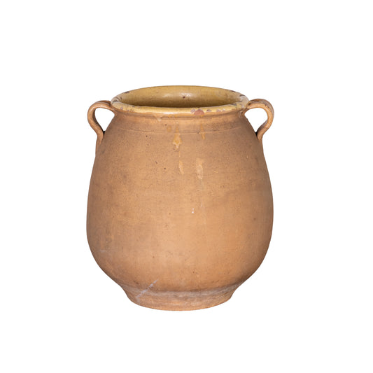 Beautiful antique French yellow glazed confit pot from Provence