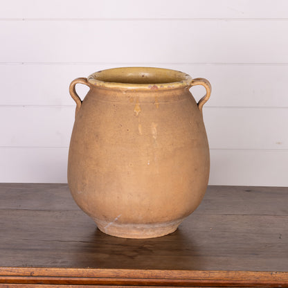 Beautiful antique French yellow glazed confit pot from Provence
