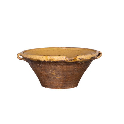 Beautiful early 19th Century Provincial Terracotta large hand-thrown bowl with yellow glaze