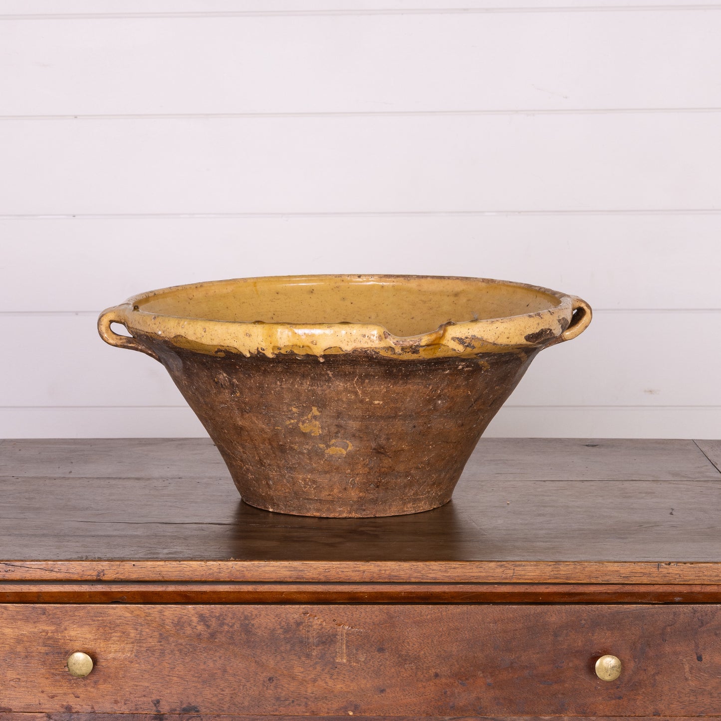 Beautiful early 19th Century Provincial Terracotta large hand-thrown bowl with yellow glaze