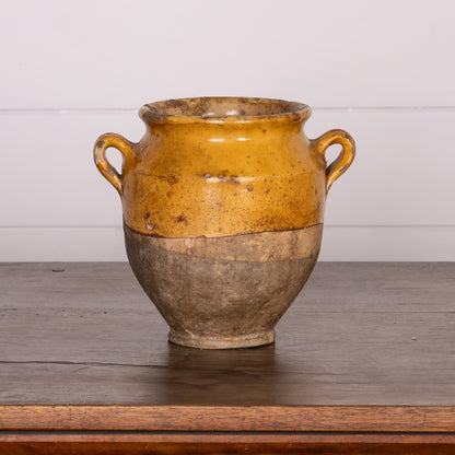 Collectible part-glazed yellow confit pot from Ile Sur la Sorgue