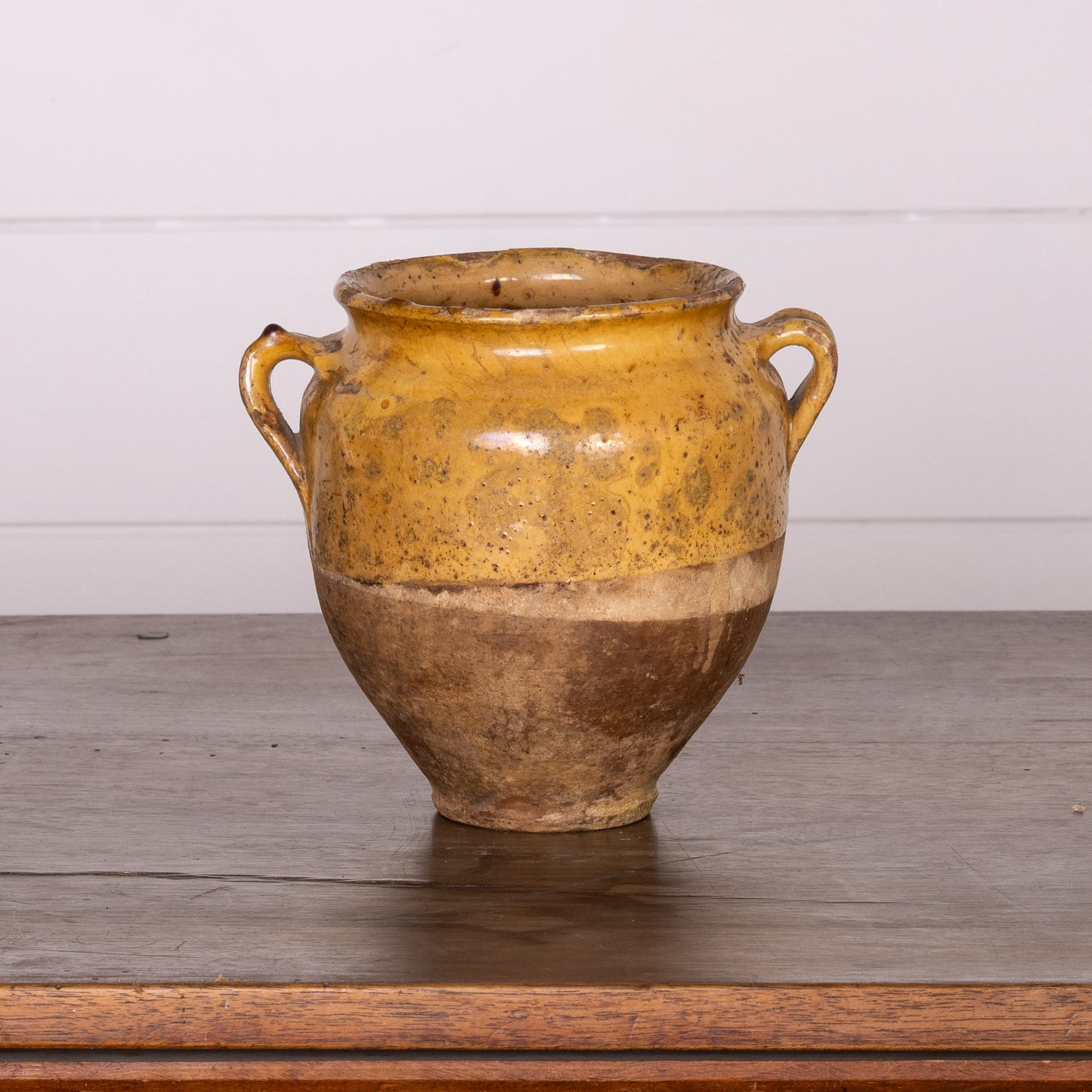 Collectible part-glazed yellow confit pot from Ile Sur la Sorgue