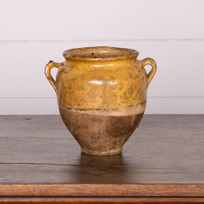 Collectible part-glazed yellow confit pot from Ile Sur la Sorgue