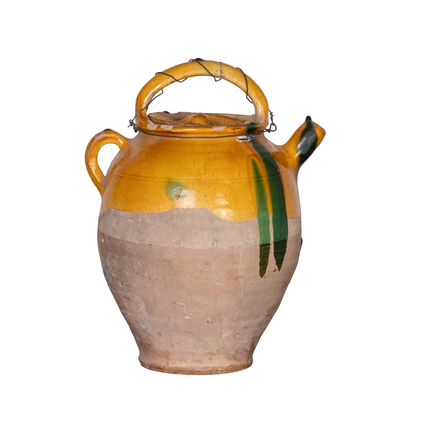 Collectible part-glazed yellow confit pot from Ile Sur la Sorgue