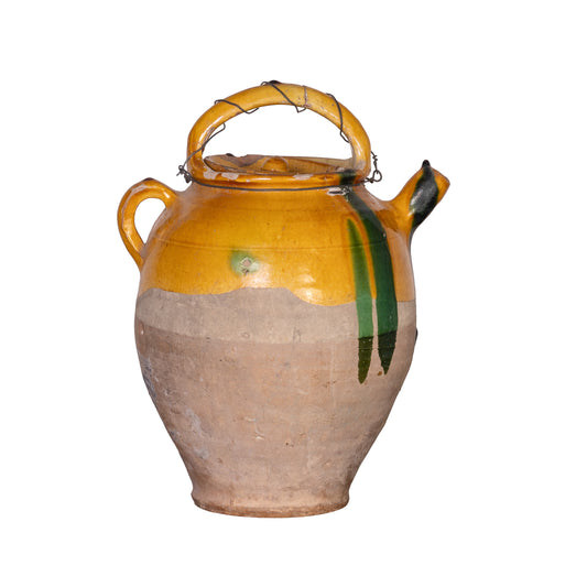 Collectible part-glazed yellow confit pot from Ile Sur la Sorgue