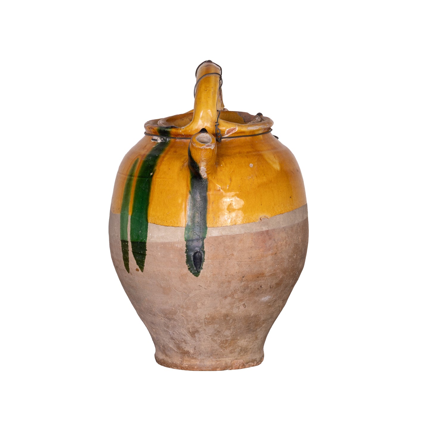 Collectible part-glazed yellow confit pot from Ile Sur la Sorgue