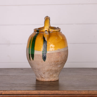 Collectible part-glazed yellow confit pot from Ile Sur la Sorgue