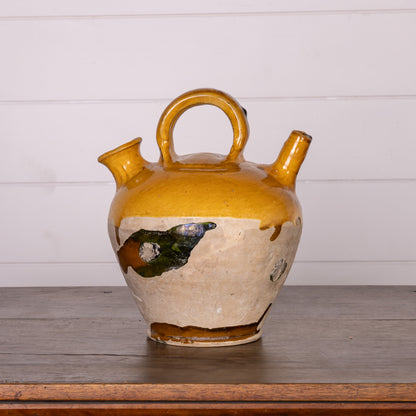 Collectible part-glazed yellow confit pot from Ile Sur la Sorgue