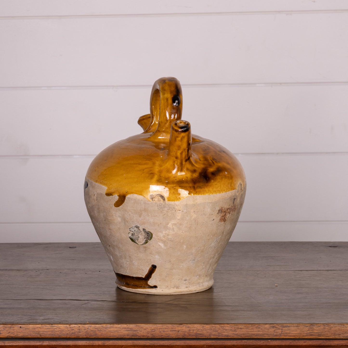Collectible part-glazed yellow confit pot from Ile Sur la Sorgue