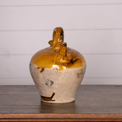 Collectible part-glazed yellow confit pot from Ile Sur la Sorgue
