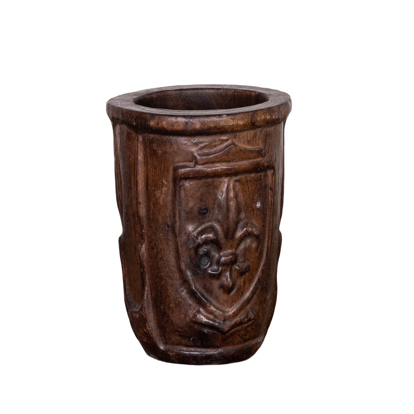 Antique French Timber vessel from the haute Savoie with 'Mascaron' carving. Amazing to hold a thick candle or a small vase of flowers