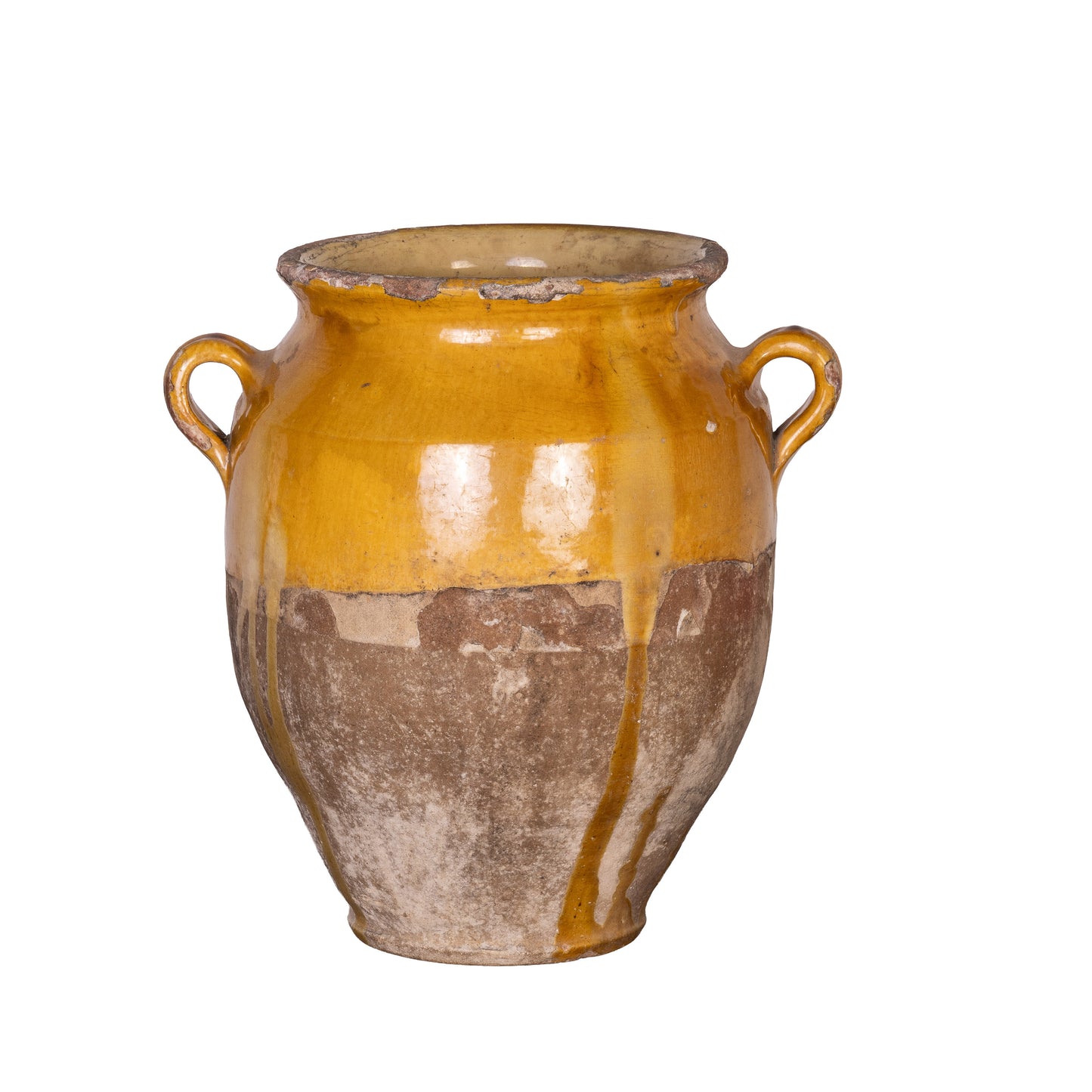 Collectible part-glazed yellow confit pot from Ile Sur la Sorgue