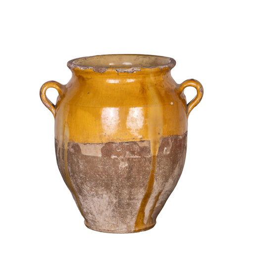 Collectible part-glazed yellow confit pot from Ile Sur la Sorgue