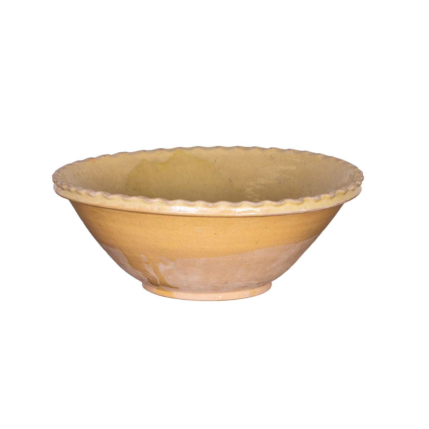 Beautiful early 19th Century Provincial Terracotta large hand-thrown bowl with yellow glaze