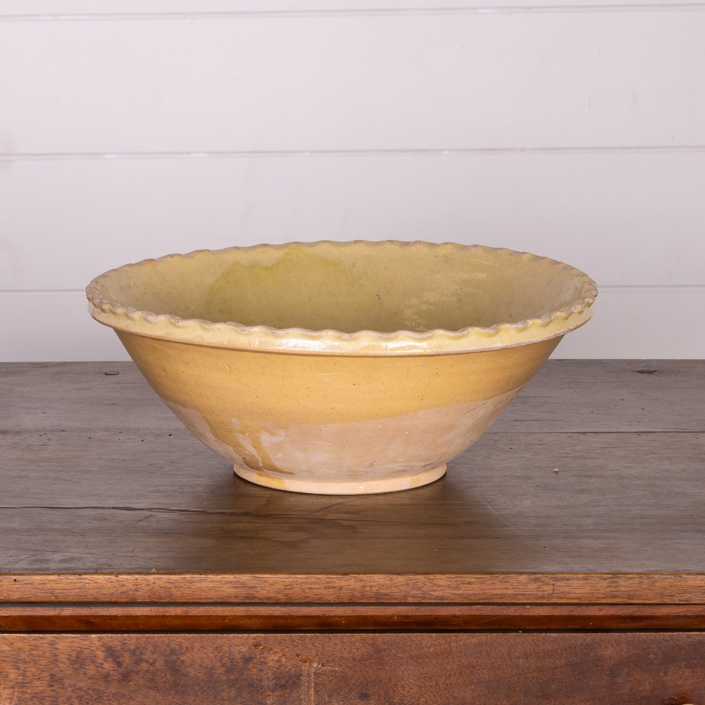 Beautiful early 19th Century Provincial Terracotta large hand-thrown bowl with yellow glaze