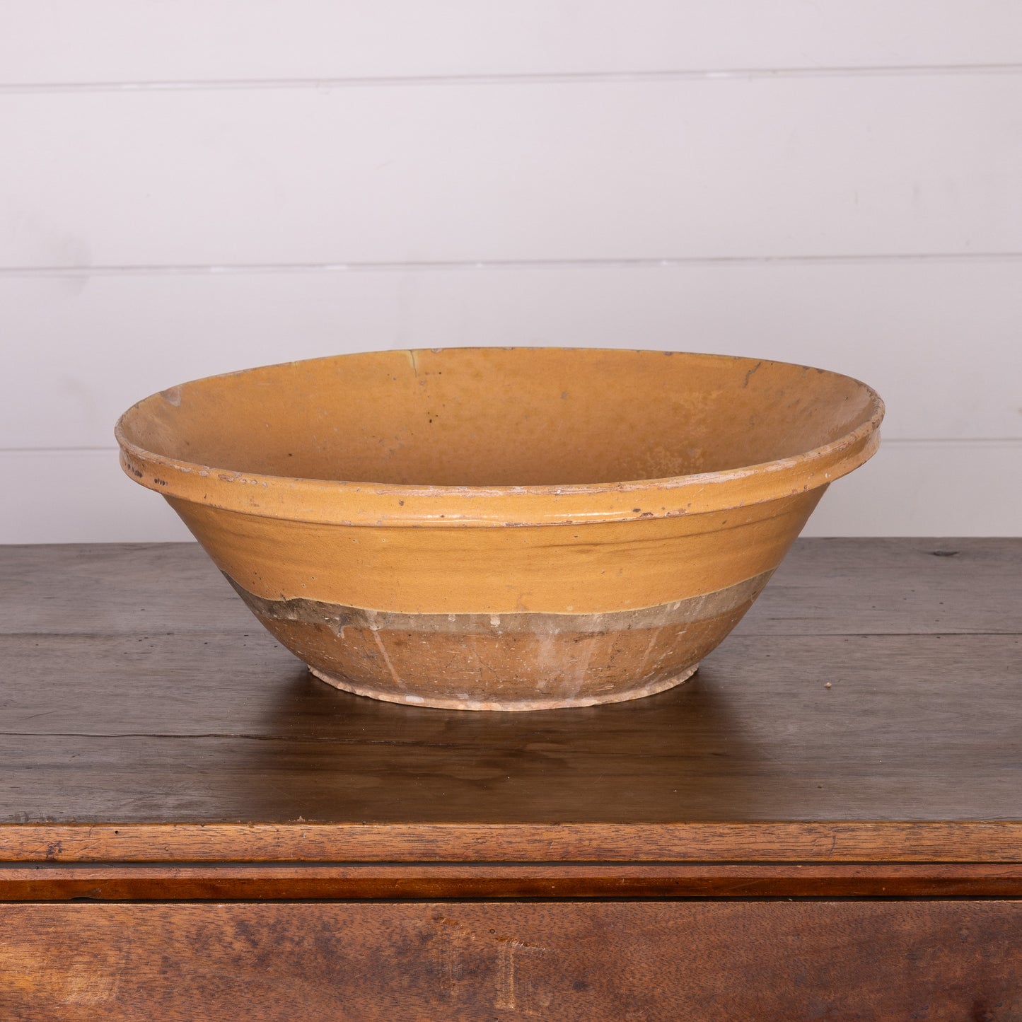 Beautiful early 19th Century Provincial Terracotta large hand-thrown bowl with yellow glaze