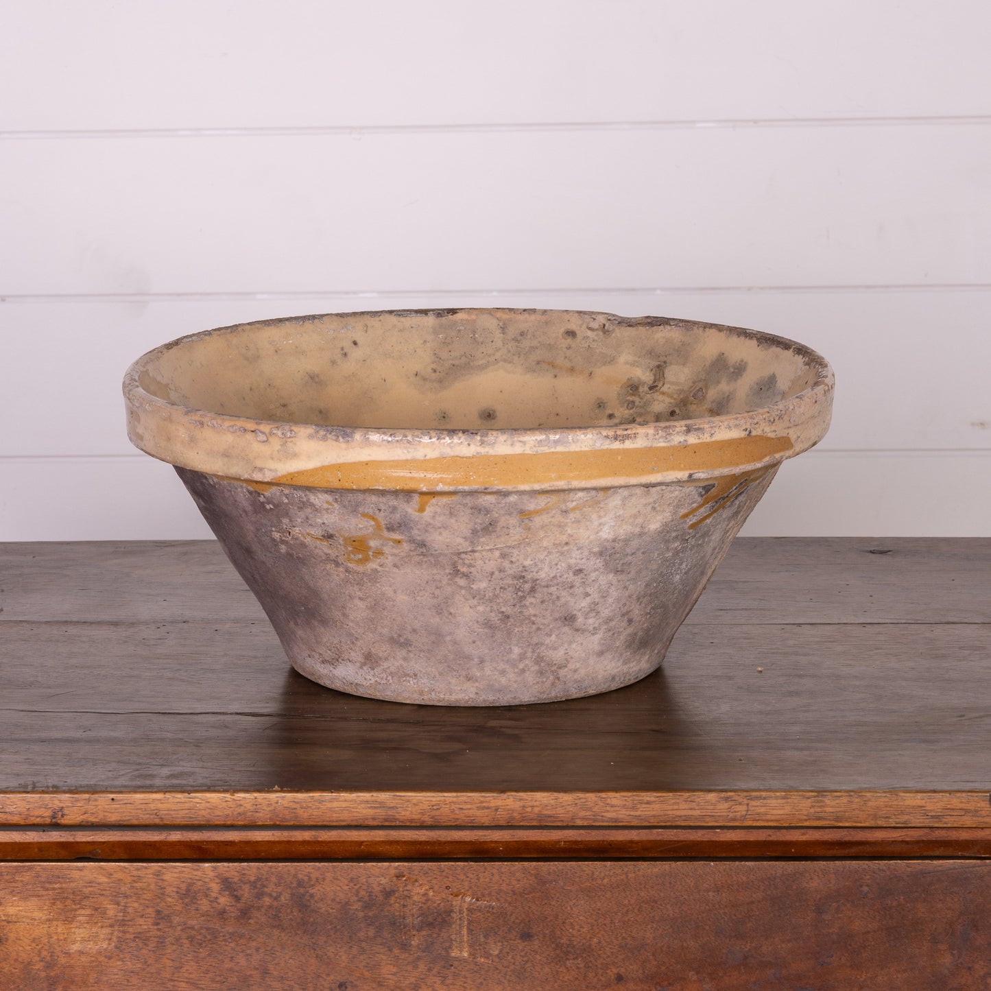 Beautiful early 19th Century Provincial Terracotta large hand-thrown bowl with yellow glaze