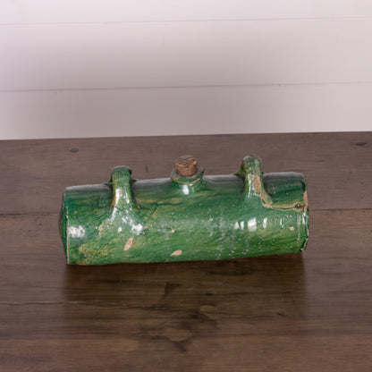 Antique French glazed ceramic water carrier with original cork from Provence