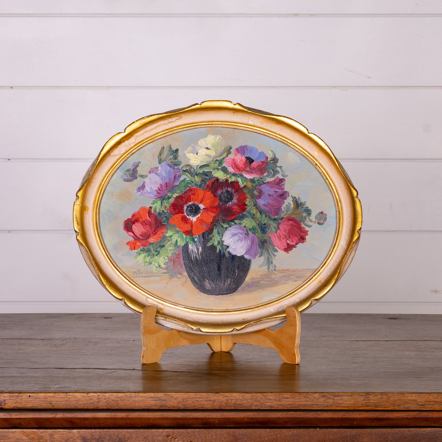 Charming vintage French still life floral oil painting from Provence