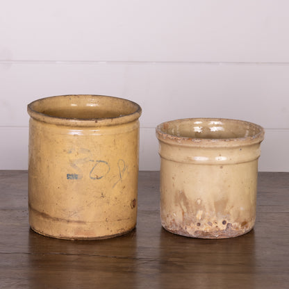 Pair of yellow vintage French confit  pots from Carprentras, France